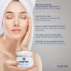 Flowtox Creme mit Frau und den Eigenschaften, schützt die Haut, Glättet die Haut, Fördert die Kollagensynthese, für jeden Hauttyp geeignet